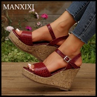 MANXIXI Fashion Women Wedge Heels 3.93 Inches Beautiful Rhombic Pattern Leisure Sandals (Size 35-43)