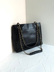 絕版古董包 Chanel黑色菱格鏈條托特包 側背包 單肩包 中古二手包