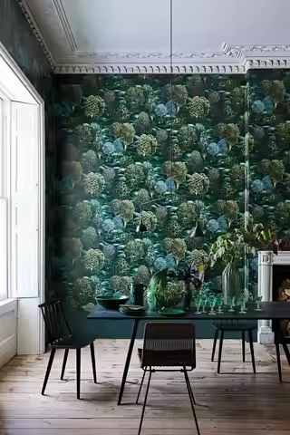 Botanical Forest Wallpaper, restrore botanical forest with varies of hand drawn Trees in dark color 