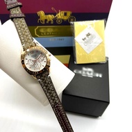Caoch rosegold case leather analog women watch full set with paper box, manual book paper bag