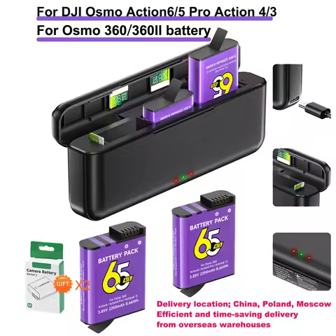 2250mAh For DJI Osmo Action 5 Pro Action 4/3 Camera Battery with 3-Channel Fast Charger For DJI Osmo