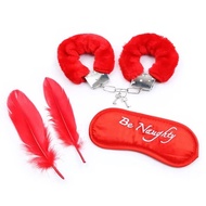 XHQX  SM Sex Suit Sex Black Red Plush Handcuffs Blindfold Feather Three-piece Set Sex Toy Kit Sexy S