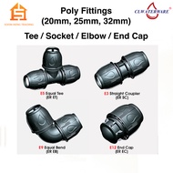 [READY STOCK] [20mm 25mm 32mm] HDPE Poly Fittings /Poly Pipe Connector /Poly Equal Tee Socket End Cap Elbow