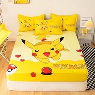 Cartoon Bedsheet Cute Pokemon Fittedsheet Bedsheet Yellow Pokemon Anime Peripheral Pikachu 3D Digita