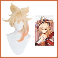 ♞Yoimiya Wig INAZUMA Cosplay Ponytail Gradient Blond Orange Heat Resistant Hair Halloween Anime q♛