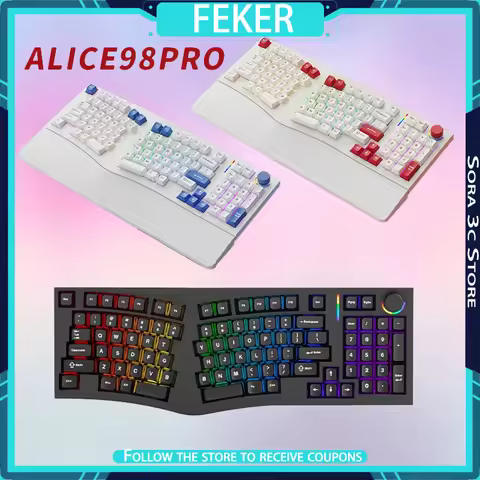 FEKER Alice98pro Mechanical Keyboard Alien Ergonomic 3 ° Slope Hot Swappable RGB with Hand Support C
