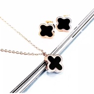 HITAM NECKLACE SET WOMEN'S CHAIN EARRINGS TITANIUM LV BLACK STAINLESS STEEL ANTI RUST