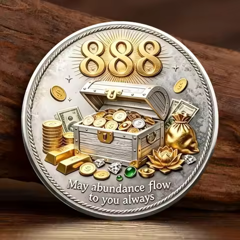 2D Gold Silver Plated 888 Angel Number Abundance Coin Treasure Trove Commemorative Token Infinite We