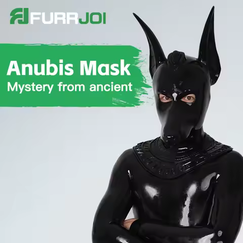 Furrjoi Silicone Anubis Mask Furry Cosplay Costumes Realistic Full Head with Neck Headgear Real Face