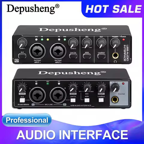 Audio Interface Depusheng MD22 USB 3.0 Sound Card with Monitoring Electric Guitar Live Recording For