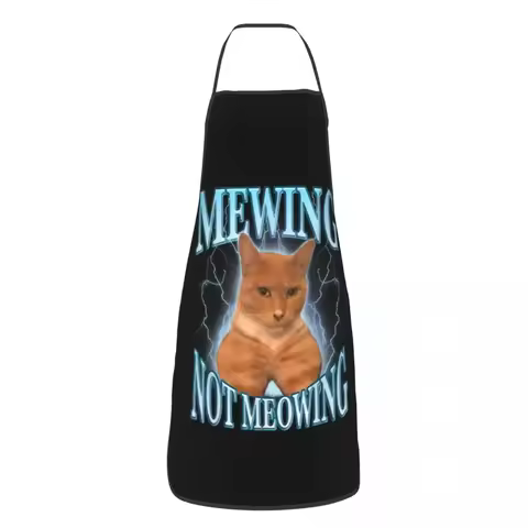 Custom Unisex Mewing Not Meowing Kitchen Chef Cooking Baking Apron Men Women Funny Cat Meme Tablier 