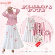 3in1 Eid Hijab Outfit (Bella Square Hijab + Striped Ribbon Blouse + Ribbon Layered Skirt) Korean Sty