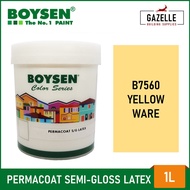 ✣Boysen Permacoat Semi-Gloss Latex Paint Yellow Ware B7560- 1 Liter✲