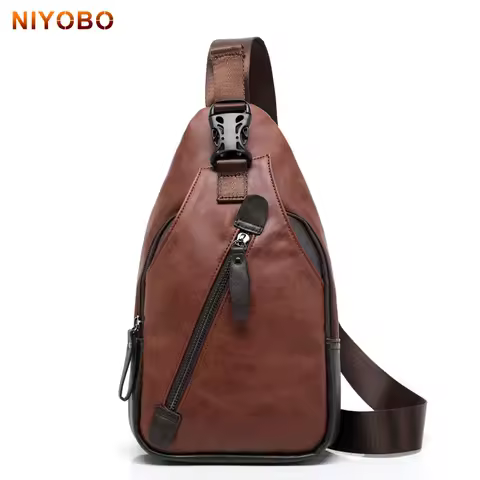 New Men Messenger Bags Leather Chest Pack Vintage Leather Men's Travel Single Shoulder Bag Waterproo