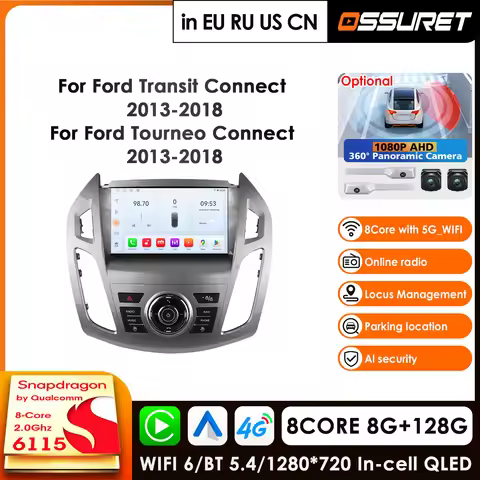 Carplay 4G 2 Din Android 14 Car Radio for Ford Transit Connect 2013 - 2018 Ford Tourneo Connect Mult