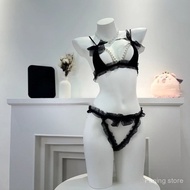 2-piece set of erotic lingerie, sexy lace three-point pearl seduction lingerie set