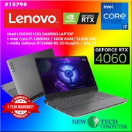 #1579 USED LENOVO LOQ-15IRX9 GAMINIG LAPTOP INTEL CORE I7-13650HX 16G 512SSD RTX4060 RTX 4060 8G WIN