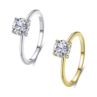 AG1 925 Sterling Silver Ring 6x6mm Round Cubic Zirconia Simple Style Women's Ring Weight 1.7g Size 6