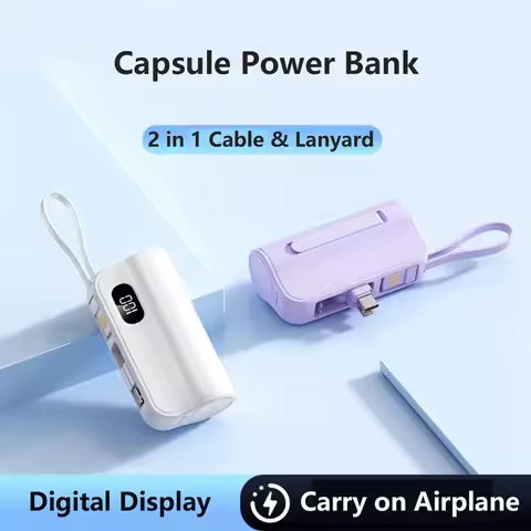 Capsule Power Bank 5000mAh with Plug Fast Charging Portable Charger External Battery for iPhone Sams