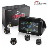TPMS Car Tire Pressure Monitoring System, Solar/USB Charging, 5 Alarm Functions, Compatible with Car