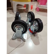 4" black rubber cart wheel package 2pcs Dead 2pcs Live Trolley wheel set 4in 4pcs Wheels Cart Wheels