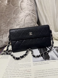 多年正版正貨商標門市現貨 可免息分期 chanel black leather wallet 已改裝 woc wallet on chain 黑色 中古 復古 古董袋 袋 bag chain bag