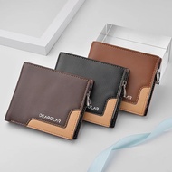 Men's WalletShort Three-Fold Pu Money Clip Splicing Business Zipper Coin Wallet Multi-Card Bag Coin Zipper Wallet