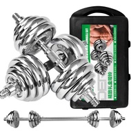 (All Chrome) Adjustable 30KG Dumbbell Set and 30cm Barbell Connector with Box