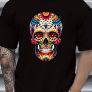 2025 NEW 2025Men's plus-size casual fashion T-shirt, colorful skull pattenew23 T6WC