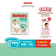[Bundle of 4] HUGGIES AirSoft Tape NB68/S58/M52/L44/XL38 - Breathable and Soft Premium Diapers for B