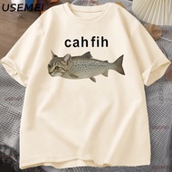 2026NEWCah Fih T-Shirt Fih Funny Mispelled Fish Meme T Shirt Cat and Fish Graphic Humor Tshirt Casua