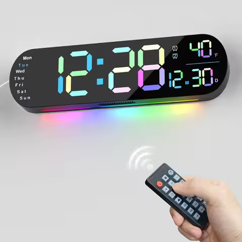 Digital Wall Clock Large Display,13.7 inch Large Digital Wall Clock with RGB Color Changing Remote C