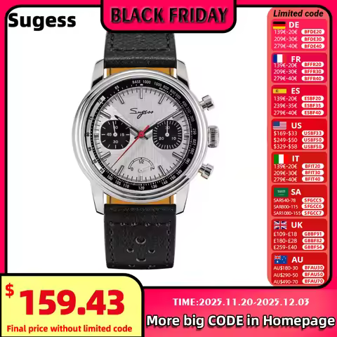 Sugess Pilot Watch Men ST1906 Movement Handwind Chronograph Wristwatches Sapphire Waterproof Hand Wi