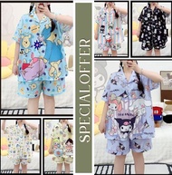389 ชุดนอนผ้าไหมอิตาลี แขนสั้นขาสั้นลายการ์ตูน ชุดนอนขนาดใหญ่ โอเวอร์ไซส์ พร้อมส่ง