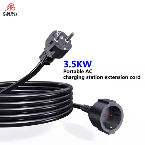 GWUYU 3.5KW Schuko Extension Cable EV Charger EU Plug Electric Vehicle Cord EU Power Extension Cord