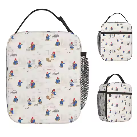 Britain Paddington Brown Bear Lunch Bag Outdoor Picnic Lunch Box For Girls Fashion Print Tote Food B