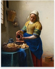 Jan Vermeer โปสเตอร์ Milkmaid 658-60ภาพพิมพ์ศิลปะบาร็อคไม่มีกรอบภาพผ้าใบทำซ้ำงานศิลปะภาพวาดน้ำมันชั้