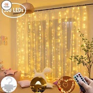FS raya 2025 3M 300 LED Window Curtain String Light 8 Lighting Modes USB String Lights Fairy Lights 