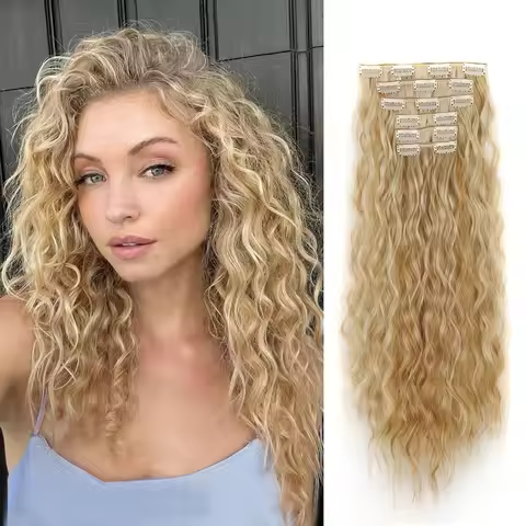 Synthetic Hair 6PCS Clip in Synthetic Hair Extensions Brown Blonde Color Mermaid Waves Hair Pieces f