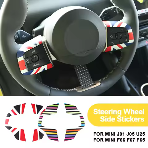 2PCS/SET For Mini U25 J01 J05 F65 F66 F67 2024 2025 Leather Car Steering Wheel Button Frame Sticker 