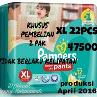 (2 Pack) Pampers Pants Xl 22 (Free Shipping All Indo)