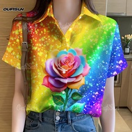 2568 เสื้อเทศกาลสงกรานต์ สายรุ้งลายดอกไม้พิมพ์เสื้อแฟชั่นของผู้หญิงเสื้อเทศกาลระบายอากาศหลวมผู้หญิงเ