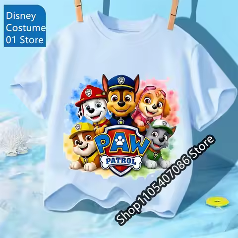 PAW Patrol 2026 New Children's Pure Cotton Short-Sleeved Boys' Sport Shirt Girls' Casual Top Summer 