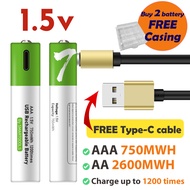 Rechargeable Battery 1.5v AAA And AA Bateri Rechargeable 1.5v  Bateri Cas Semula USB Type C 1.5v