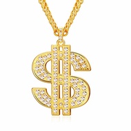 2 Pieces Gold Plated Chain for Men with Big US Dollar Sign Pendant Necklace Hip Hop Dollar Necklace