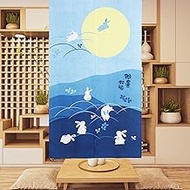 Moslovstar Japanese Noren Door Curtain Bunnies Frolicking Under Moon Printing Doorway Curtain Home P