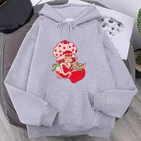 Cartoon Strawberry Women Hoodies Strawberry shortcake Hoodies Tops Long Sleeve Pockets Fashion Hoode