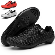 Men Road Bike Shoes Cycling Shoes Premium Microtex Shoes with Cleat Men SPD Bicycle Shoes Black White Men Cycling Spinning Cleats Shoes DVHM