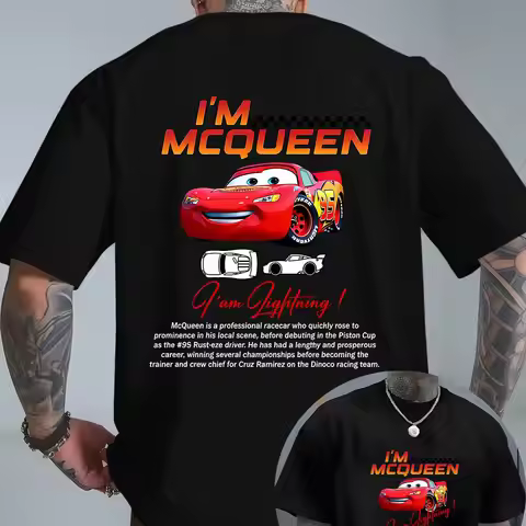 Men's Casual and Fashionable Front and Back Colorful Cars McQueen Pattern Printed T-shirt