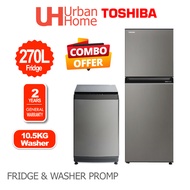 [COMBO] Toshiba Top Load Washing Machine & 2-Door Inverter Fridge ( 10.5KG & 270L ) AW-UK1150HM(SG) 